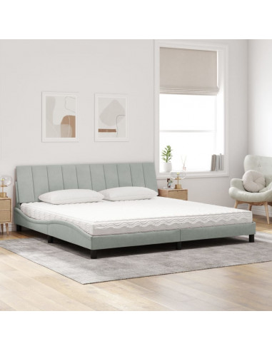 Letto con Materasso Grigio Chiaro 200x200cm Velluto