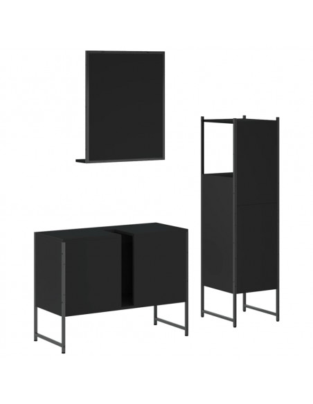 Set di Mobili da Bagno 3 pz Nero in Legno Multistrato
