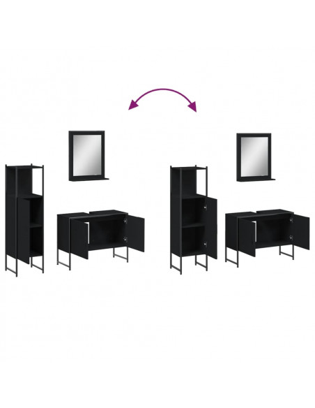 Set di Mobili da Bagno 3 pz Nero in Legno Multistrato