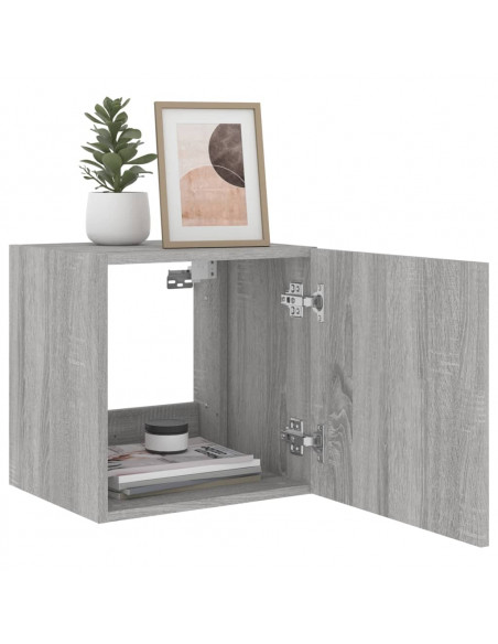 Mobile TV a Parete con Luci LED Grigio Sonoma 40,5x35x40 cm