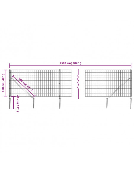 Recinzione Metallica con Picchetti Ancoraggio Antracite 1x25 m