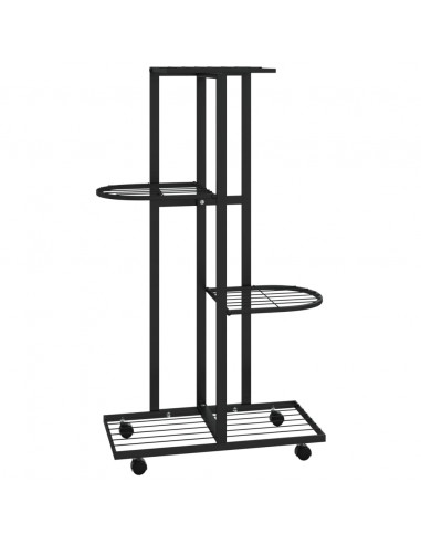 Fioriera a 4 Piani con Ruote 44x23x80 cm Ferro Nero
