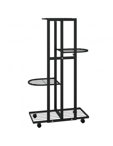 Fioriera a 4 Piani con Ruote 44x23x80 cm Ferro Nero