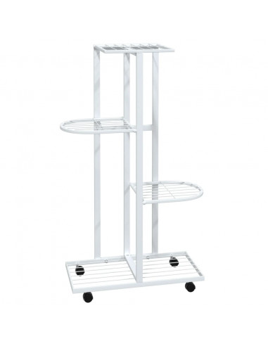 Fioriera a 4 Piani con Ruote 44x23x80 cm Ferro Bianco