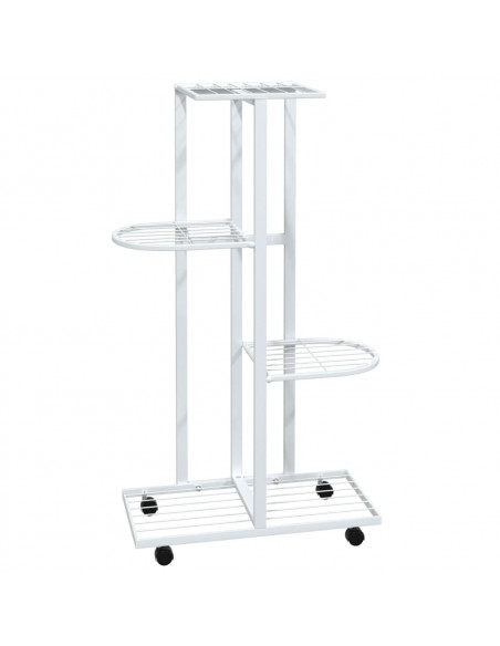 Fioriera a 4 Piani con Ruote 44x23x80 cm Ferro Bianco