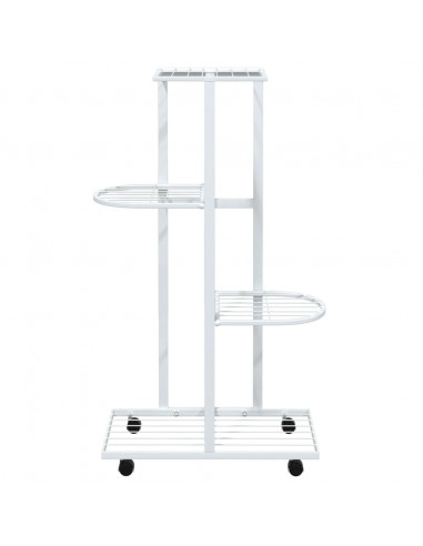 Fioriera a 4 Piani con Ruote 44x23x80 cm Ferro Bianco
