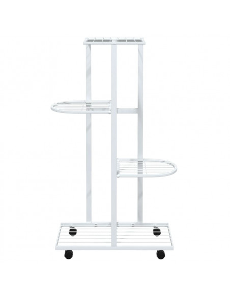 Fioriera a 4 Piani con Ruote 44x23x80 cm Ferro Bianco