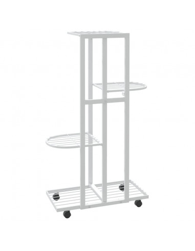 Fioriera a 4 Piani con Ruote 44x23x80 cm Ferro Bianco