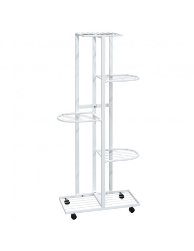 Fioriera a 5 Piani con Ruote 44x23x100 cm Ferro Bianco