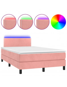 Letto a Molle con Materasso e LED Rosa 120x200 cm in Velluto 2