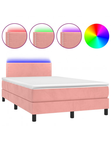 Letto a Molle con Materasso e LED Rosa 120x200 cm in Velluto