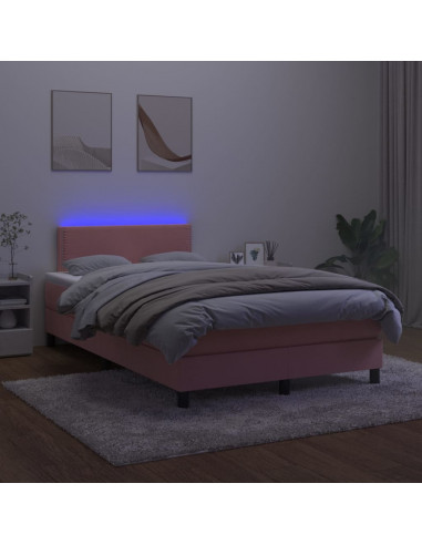 Letto a Molle con Materasso e LED Rosa 120x200 cm in Velluto