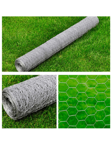 Recinzione in Rete in Acciaio Zincato Esagonale 1x25 m Argento