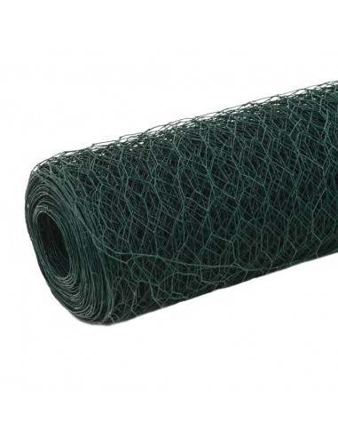 Recinzione in Rete per Pollaio in Acciaio e PVC 25x1,5 m Verde