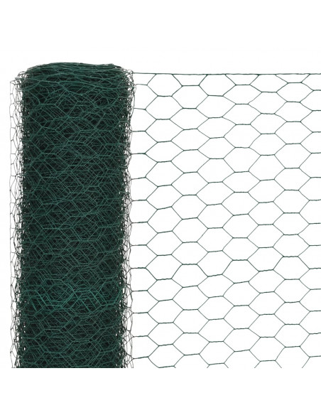 Recinzione in Rete per Pollaio in Acciaio e PVC 25x1,5 m Verde