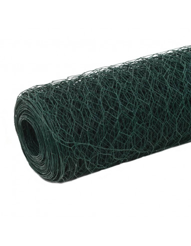 Recinzione in Rete per Pollaio in Acciaio e PVC 25x1,5 m Verde