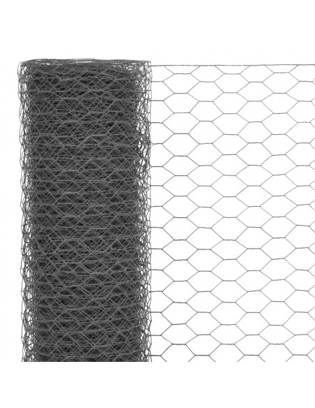 Recinzione in Rete per Pollaio in Acciaio e PVC 25x1,5 m Grigia