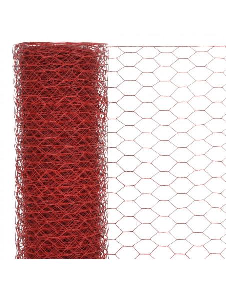 Recinzione in Rete per Pollaio in Acciaio e PVC 25x0,5 m Rossa