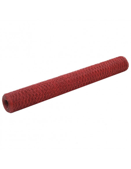 Recinzione in Rete per Pollaio in Acciaio e PVC 25x1,2 m Rossa
