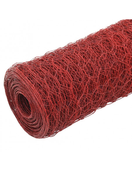 Recinzione in Rete per Pollaio in Acciaio e PVC 25x1,5 m Rossa