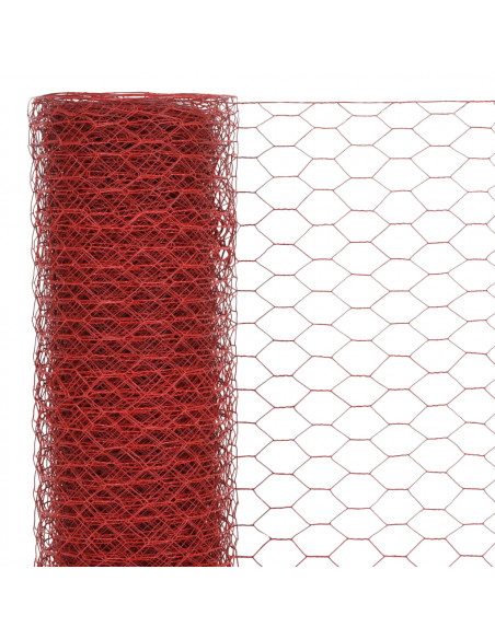 Recinzione in Rete per Pollaio in Acciaio e PVC 25x1,2 m Rossa