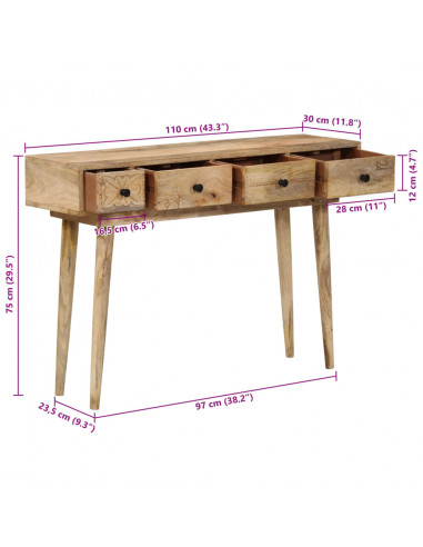Tavolo Consolle 110x30x75 cm in Legno Massello di Mango