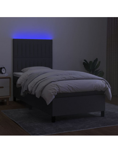 Letto a Molle Materasso e LED Grigio Scuro 100x200cm in Tessuto