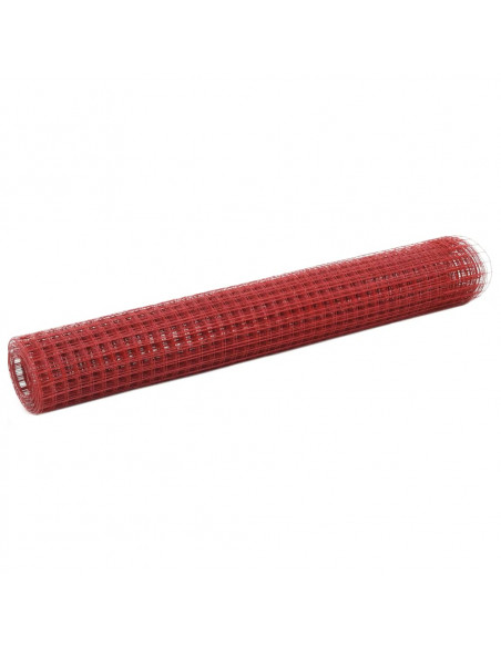 Recinzione in Rete per Pollaio in Acciaio e PVC 25x1 m Rossa