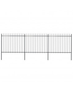 Recinzione Giardino con Punta a Lancia in Acciaio 5,1x1,5m Nera 2