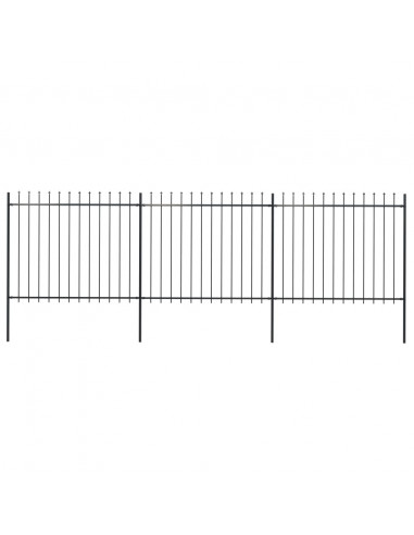 Recinzione Giardino con Punta a Lancia in Acciaio 5,1x1,5m Nera