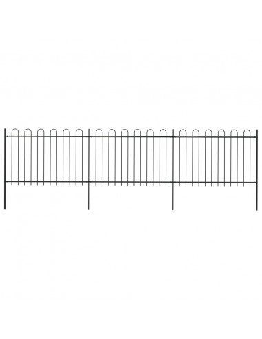 Recinzione da Giardino con Punta Tonda in Acciaio 5,1x1,2m Nera