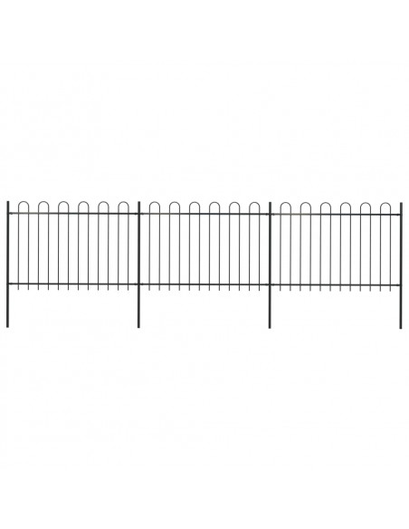 Recinzione da Giardino con Punta Tonda in Acciaio 5,1x1,2m Nera