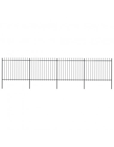 Recinzione Giardino con Punta a Lancia in Acciaio 6,8x1,5m Nera
