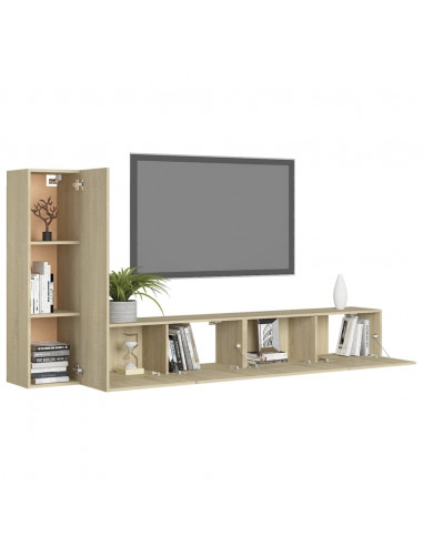 Set di Mobili Porta TV 3 pz Rovere Sonoma in Legno Multistrato