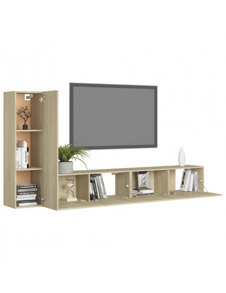 Set di Mobili Porta TV 3 pz Rovere Sonoma in Legno Multistrato