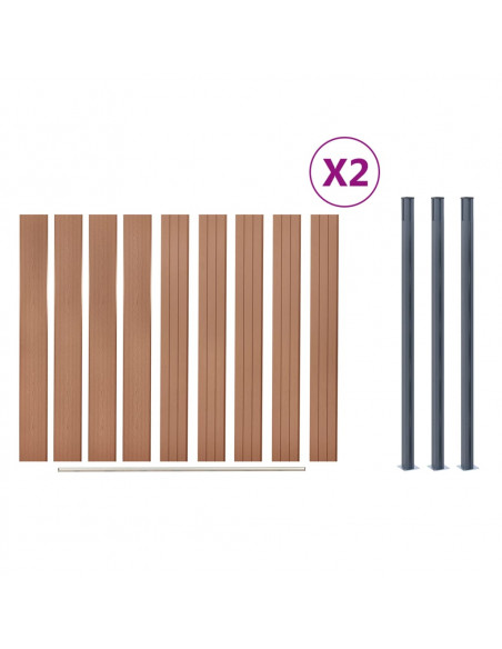 Set Pannello di Recinzione Marrone 353x186 cm in WPC