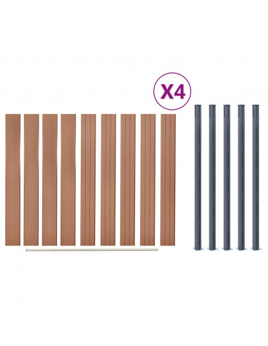 Set Pannello di Recinzione Marrone 699x186 cm in WPC