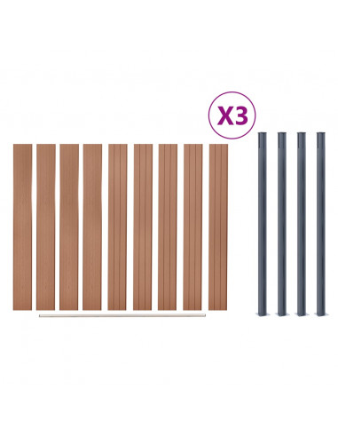 Set Pannello di Recinzione Marrone 526x186 cm in WPC