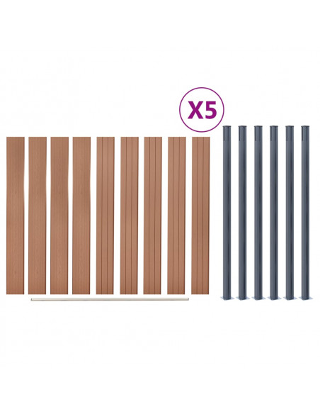 Set Pannello di Recinzione Marrone 872x186 cm in WPC