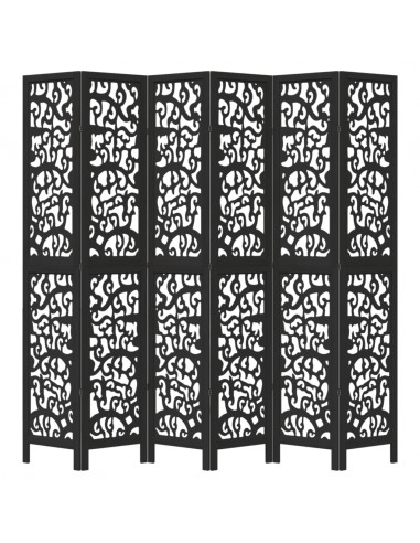 Divisorio Ambienti 6 Pannelli Nero Legno Massello di Paulownia