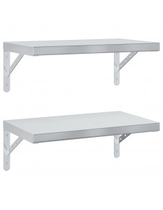 Mensole a Muro 2 pz 50x30 cm Argento in Acciaio Inossidabile 2
