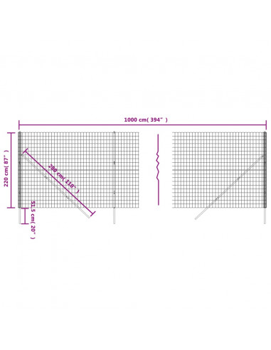 Recinzione Metallica Antracite 2,2x10 m in Acciaio Zincato