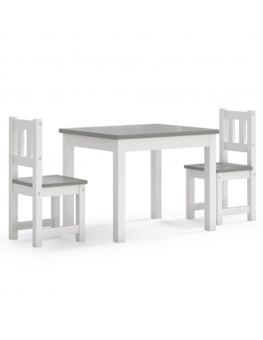 Set Tavolo e Sedie per Bambini 3 Pezzi Bianco e Grigio in MDF