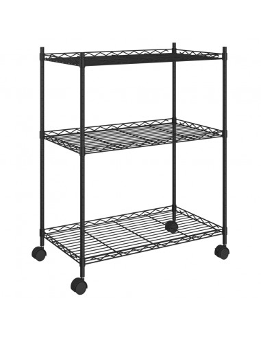 Scaffale a 3 Livelli con Ruote 60x35x81 cm Nero 150 kg