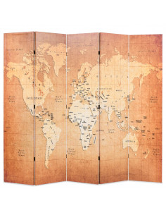 Paravento Pieghevole 200x170 cm Stampa Mappa del Mondo Giallo 2