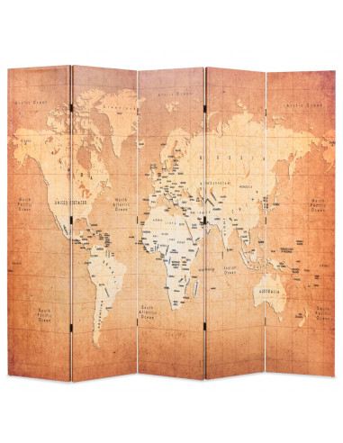 Paravento Pieghevole 200x170 cm Stampa Mappa del Mondo Giallo