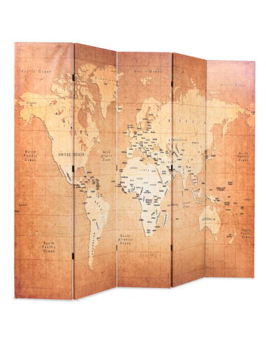 Paravento Pieghevole 200x170 cm Stampa Mappa del Mondo Giallo