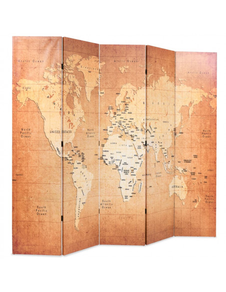 Paravento Pieghevole 200x170 cm Stampa Mappa del Mondo Giallo