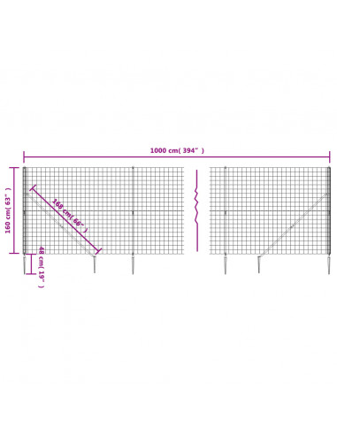 Recinzione Metallica con Picchetti Ancoraggio Verde 1,6x10 m