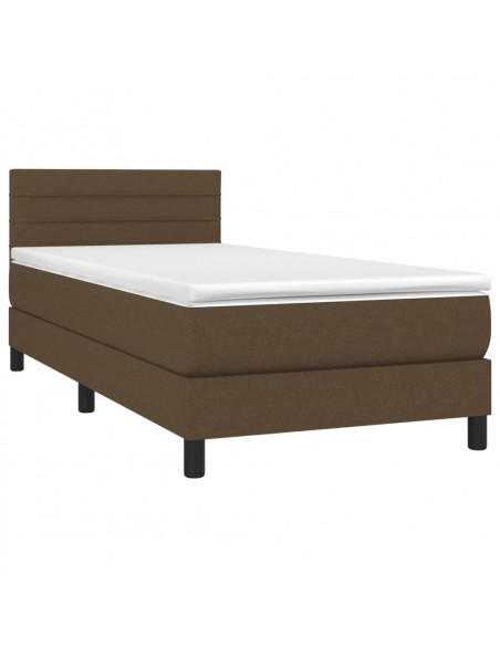 Letto a Molle Materasso e LED Marrone Scuro 90x190cm in Tessuto